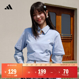 adidas情侣休闲纯棉上衣圆领短袖T恤男女夏季阿迪达斯官方轻运动 蓝色 L