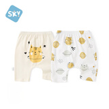 舒贝怡2件装儿童短裤女童男童夏季宝宝大PP裤子纯棉七分裤哈轮裤黄100