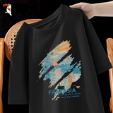 啄木鸟（TUCANO）短袖T恤男纯棉韩版潮流宽松大码透气打底衫青少年学生夏天休闲t恤 黑日出印象前 4XL （重190-200斤高180-185）