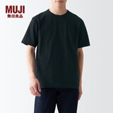 MUJI 男式 粗棉线 天竺编织 短袖T恤 打底衫男款 纯棉全棉 ABA18A2S 黑色 XS 160/80A