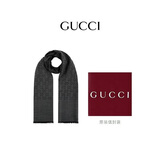 古驰（GUCCI）男女同款经典双G双面印花流苏爆款围巾炭灰色 165904 3G646 1100