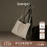 半坡饰族（bampo）女包包新款福瑞方方包头层牛皮大容量轻奢单肩斜挎包圣诞礼物 浅灰白【葫芦专属五金】