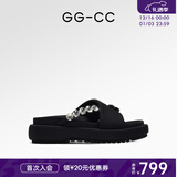 GG-CC【白鹿同款】夏季新款时尚带钻厚底拖鞋百搭凉拖人字拖女G24S0028 黑色拖鞋 36