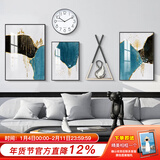 好久不见 北欧风客厅装饰画现代简约沙发背景墙壁画创意组合画大气抽象 福鹿同行-E款（含挂钟+置物架） 组合长3米摩登黑金属框