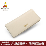 稻草人（MEXICAN）女士钱包头层牛皮多功能零钱包多卡位拉链手拿钱包生日礼物送妈妈 长款-白色