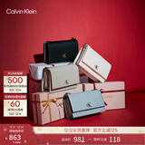 Calvin Klein通勤风小众单肩包礼物荔枝纹包包金属搭扣链条翻盖CK女包斜挎包 UB1-太空黑 OS