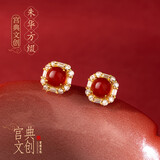 宫典红色耳饰纯银养耳洞天然红玛瑙耳钉睡觉免摘方糖玉石耳环秋冬新年