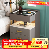 罗森（LUOSEN）智能床头柜三层卧室多功能无线充电储物柜 深浅灰