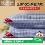 雅鹿·自由自在全棉荞麦枕头枕芯100%荞麦壳填充约5斤单只装46*72cm蓝纹一对拍2