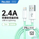 能适苹果充电线2.4A快充数据线适用iPhone14/13ProMax/12/11/X/XR/8/7/6手机ipad平板车载编织线1米绿