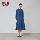 MUJI女式 棉 靛蓝染色 长袖连衣裙女装长裙子 春季纯棉连身裙BC2JVA4A 藏青色 M (160/84A)