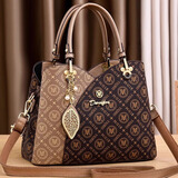 生日礼物送妈妈包包女包大容量手提包女士牛皮纹通勤单肩斜挎包女 金色款二（收藏送丝巾