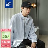唐狮（TonLion）2023条纹衬衫男长袖宽松休闲复古衬衣 蔚蓝 S 