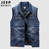 JEEP SPIRIT吉普马甲男多口袋钓鱼休闲户外牛仔背心男外套上衣男装 深蓝 L