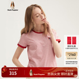 暇步士（Hush Puppies）女装夏季纯棉条纹圆领短袖T恤 328红白 S