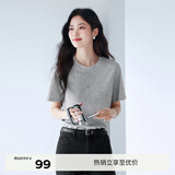 伊芙丽（eifini）【安心品质】蒋欣代言索罗纳面料简约基础款圆领T恤女百搭短袖 花灰 M 105-115斤