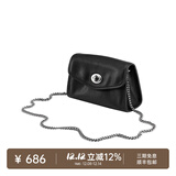 裘真信封包女链条斜挎单肩包休闲复古小包植鞣头层牛皮包包 黑色-小号