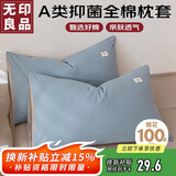无印良品A类全棉枕套100%纯棉枕套枕巾48x74cm一只装 浅蓝灰