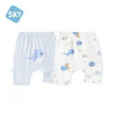 舒贝怡2件装儿童短裤女童男童夏季宝宝大PP裤子纯棉七分裤星空蓝110CM