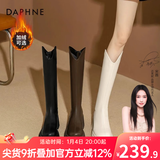 达芙妮厚底V口长筒靴女2025秋冬爆款女靴高筒靴显瘦百搭增高骑士靴子女 黑色【加绒款】 37