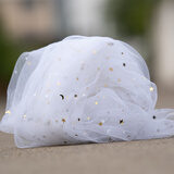 京弗 星空网纱星星纱蕾丝网纱布料拍照道具头纱亮片布网红美甲背景布 白色金星(1米x1.5米 多件连一起
