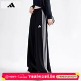 阿迪达斯（adidas）女裤 2025年秋冬新款运动裤三条纹直筒香蕉裤时尚垂感弯刀裤子女 针织透气/直筒/黑色/主推 L