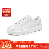 骆驼（CAMEL）小白鞋女简约休闲风牛皮平跟系带板鞋 L23S076142 白色 37