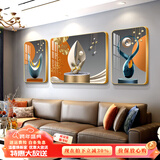 瑞尚（RUISHANG）北欧风格圆角客厅装饰画现代简约抽象山水餐厅壁画沙发背景墙挂画 发财福鹿 左右40*60+中80*60/圆角/黑框