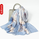 达芬奇密码高档丝巾女100%真丝围巾春秋保暖节日送女性妈妈礼物披肩 丝韵百合 蓝紫