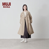 MUJI女式 不易沾水 双排扣大衣 风衣外套女中长款秋季 米色 XL 165/92A