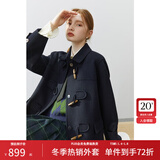 范思蓝恩22FS4106韩系气质牛角扣大衣女秋冬学院风双面羊毛呢外套 藏青色 XXS