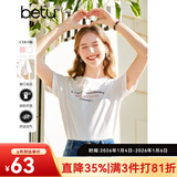 百图betu女装春夏新款T恤短袖圆领字母袖口卷边百搭T恤女2302T17 白色 L