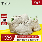 他她春秋厚底透气老爹鞋女鞋网面增高运动鞋新款WOG16BM4杏/绿 36