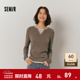 森马（Semir）毛衣女短款假两件含羊毛针织衫2024冬季新款修身保暖软糯v领内搭 白咖色调00415 L /165/88A