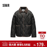 森马（Semir）羽绒服女中长款轻薄拼接灯芯绒翻领2024冬季三防外套109724113004