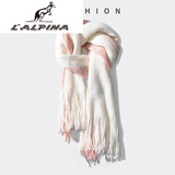 阿尔皮纳袋鼠2025双色拼接撞色围巾男女学生冬季新款时尚百搭流苏披肩保暖围脖 6652围巾白拼粉色
