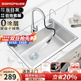 松派厨房水槽304不锈钢水槽双改大单槽水池盆洗菜盆台下盆洗碗槽 左排水槽0涂层-祼盆（无龙头） 680*450mm【国标SUS304假一赔十】