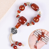 佳人饰界金刚星月菩提配饰四件套装套餐桶珠隔片藏式佛头三通佛珠银配件 红玛瑙套装【A】六字真言款(适用于7/8/9mm)