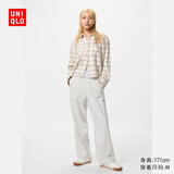 优衣库女装法兰绒舒适长裤/全棉柔软宽松直筒休闲裤新款478849 02 浅灰色 M