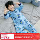 上宝麦春秋儿童连体睡衣精梳棉薄男童长袖家居服 天空蓝鳄鱼先生 140cm