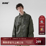 BJHG张耀同款不计后果复古纽扣PU皮衣外套女春美拉德穿搭美式情侣夹克 深墨绿 S （120斤以下）