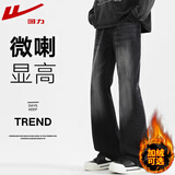 回力牛仔裤男微喇春秋季新款弯刀休闲裤子男弹力修身潮流时尚长裤 黑灰 S （建议体重80-90斤）