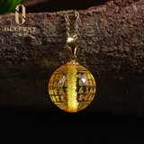 欧采妮金珀心经吊坠天然原石琥珀18K金镶嵌般若波罗蜜多心经雕刻件