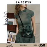 拉菲斯汀小号塌塌手提包包女士2025新款高级感单肩斜挎凯莉包 622010 飒飒黑-小号 | 质感油蜡皮