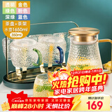 富光冷水壶玻璃耐高温家用大容量水瓶白开水杯家庭套装扎壶茶壶凉水壶 锤纹壶1650ml+6杯+架子+盘子