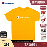 Champion夏季经典款印花草写LOGO圆领休闲运动T恤无性别冠军短袖男女情侣 黄色(偏薄） M