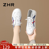 ZHR女士小白鞋女百搭真牛皮女鞋轻便透气学生休闲鞋子女 A67N 白蓝38