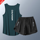 NIUKAILE健身衣服男田径马拉松运动套装篮球训练短裤速干背心跑步装备 深蓝+104黑【双层防尴尬】 2XL【135-155】斤(不起球)