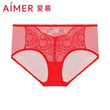 爱慕红内裤女性感蕾丝网纱包臀中腰平角裤AM239971
