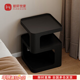 航轩世家床头柜小型家用卧室创意床边柜现代简约收纳架子铁艺移动边几 黑色方形-不带灯 35cm